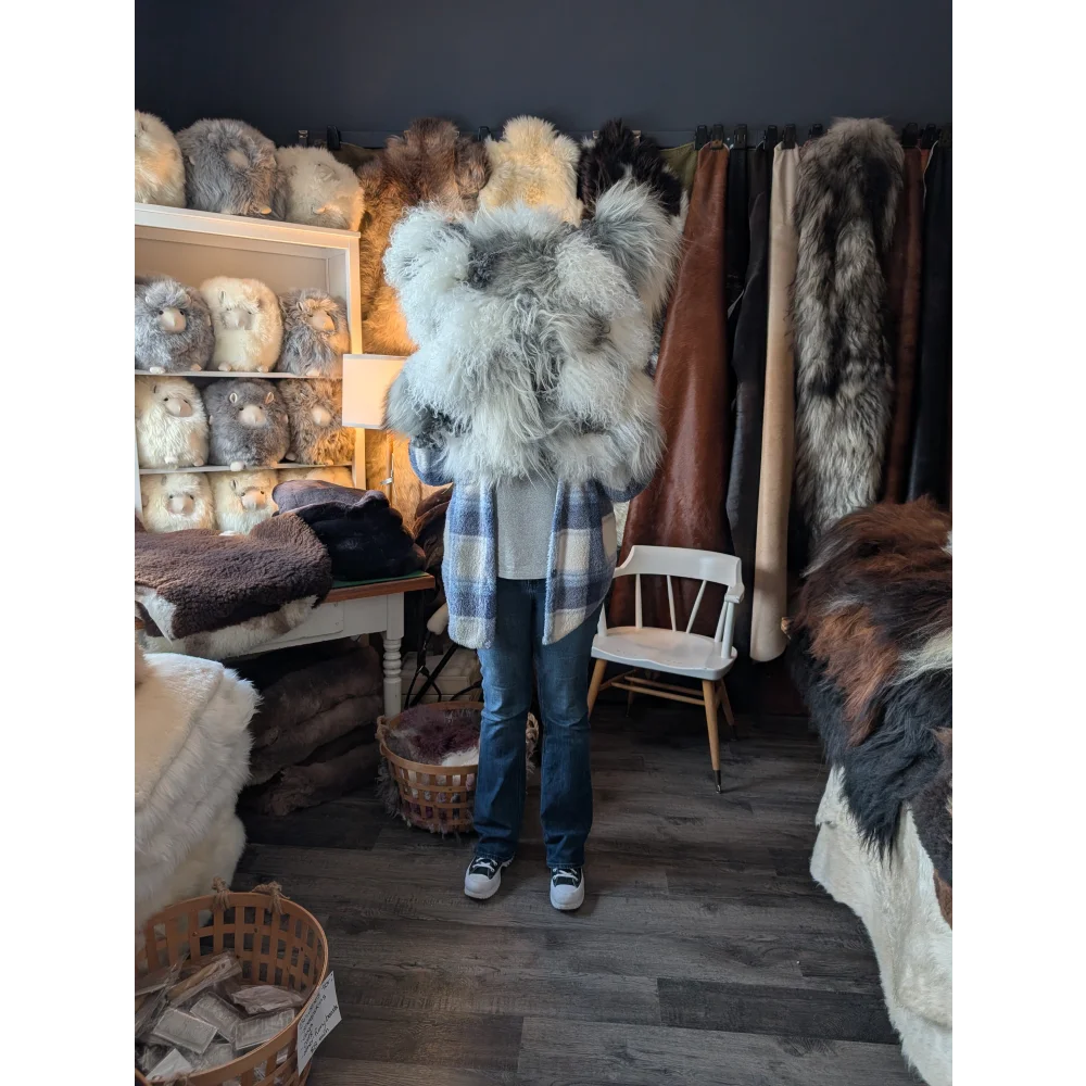 Ridiculously Over The Top Grey Sheepskin Cushion