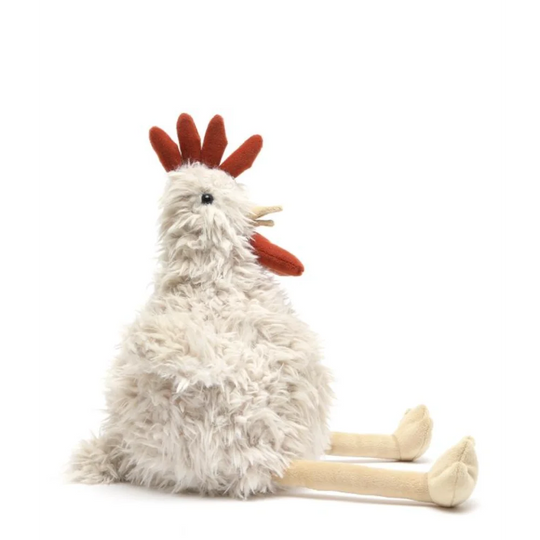 Roy the Rooster plush chicken toy by Nana Huchy, red comb, cream feathers