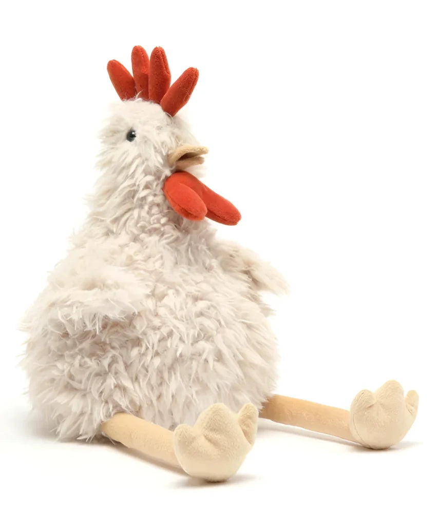 Roy the rooster fluffy white plush chicken with red comb and wattle and beige legs stuffed animal toy