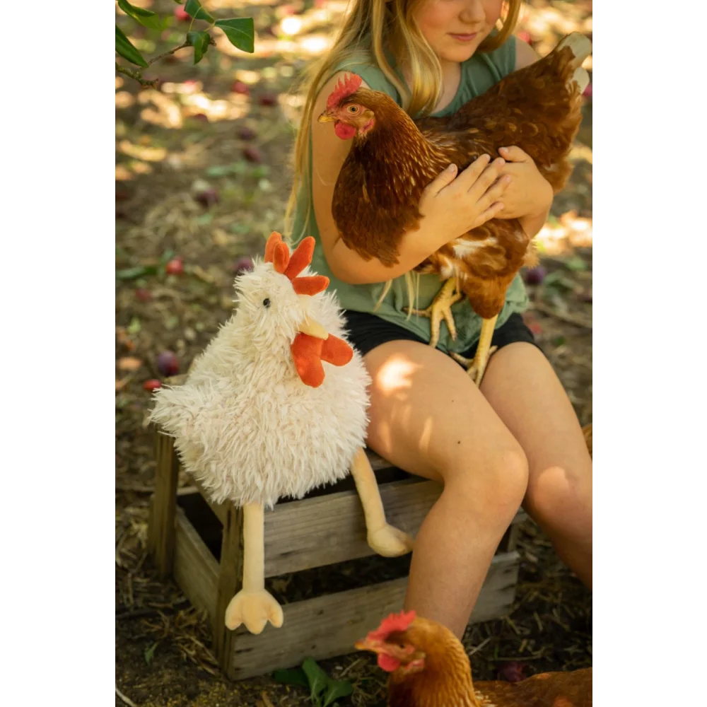 Roy The Rooster white plush chicken toy with red comb and wattle, nana huchy style