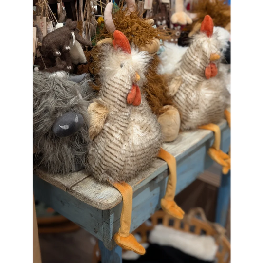 Cute Rupert The Rooster knitted chicken plush by Nana Huchy with orange beak