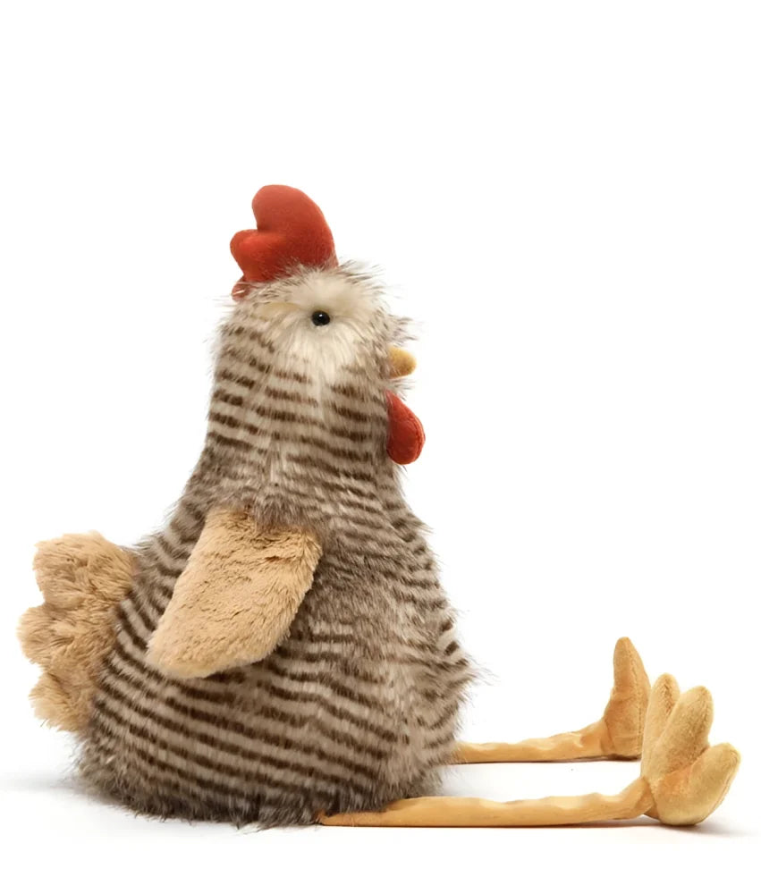 Rupert the rooster plush toy with red comb beige feet striped soft fur texture perfect for kids and decor