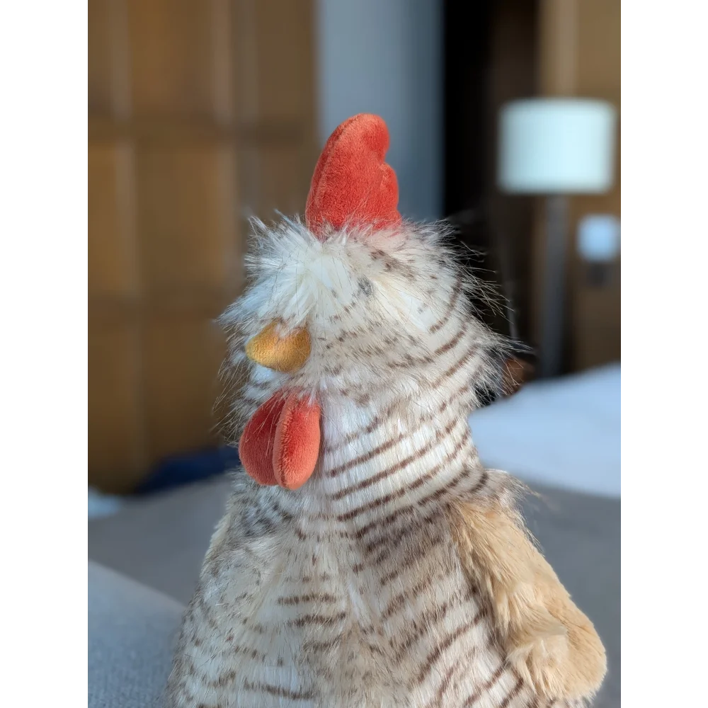 Rupert the Rooster striped plush chicken toy with red comb, nana huchy style