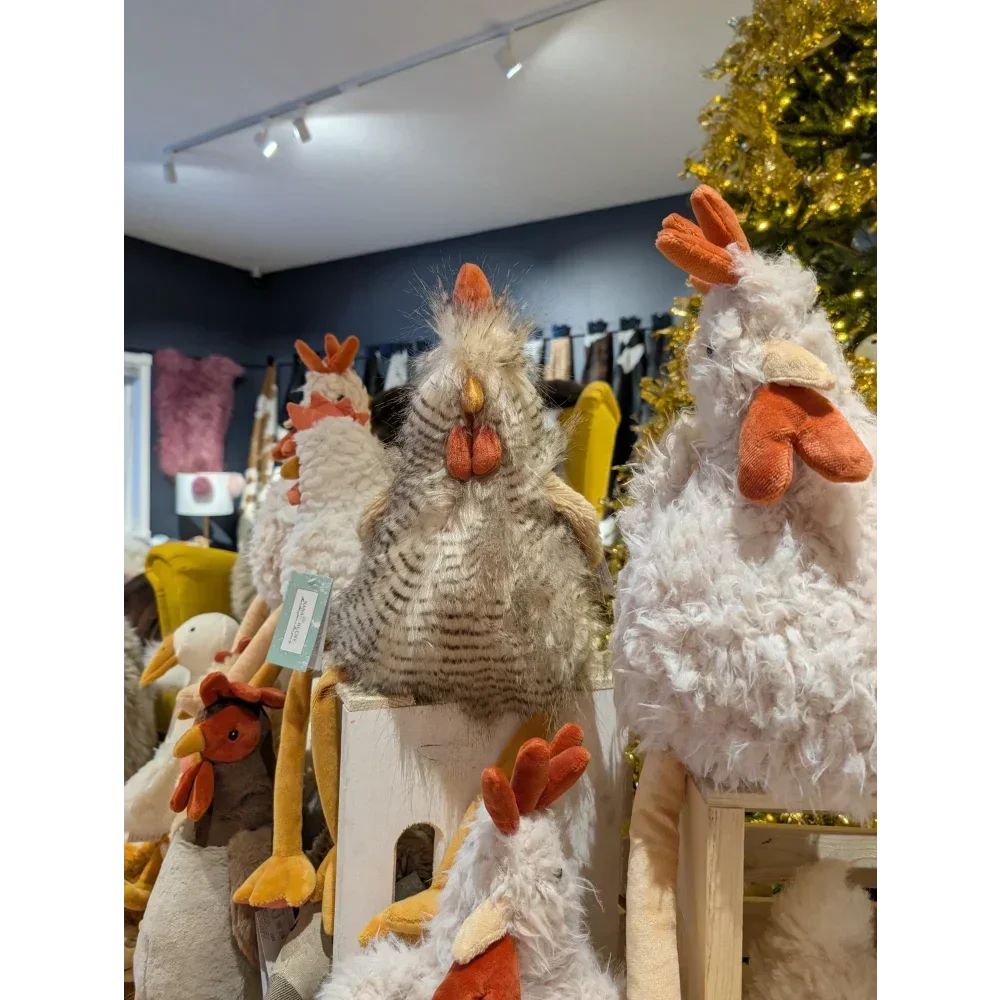 Angus Oliver white fluffy chicken plush toy with orange beak and feet