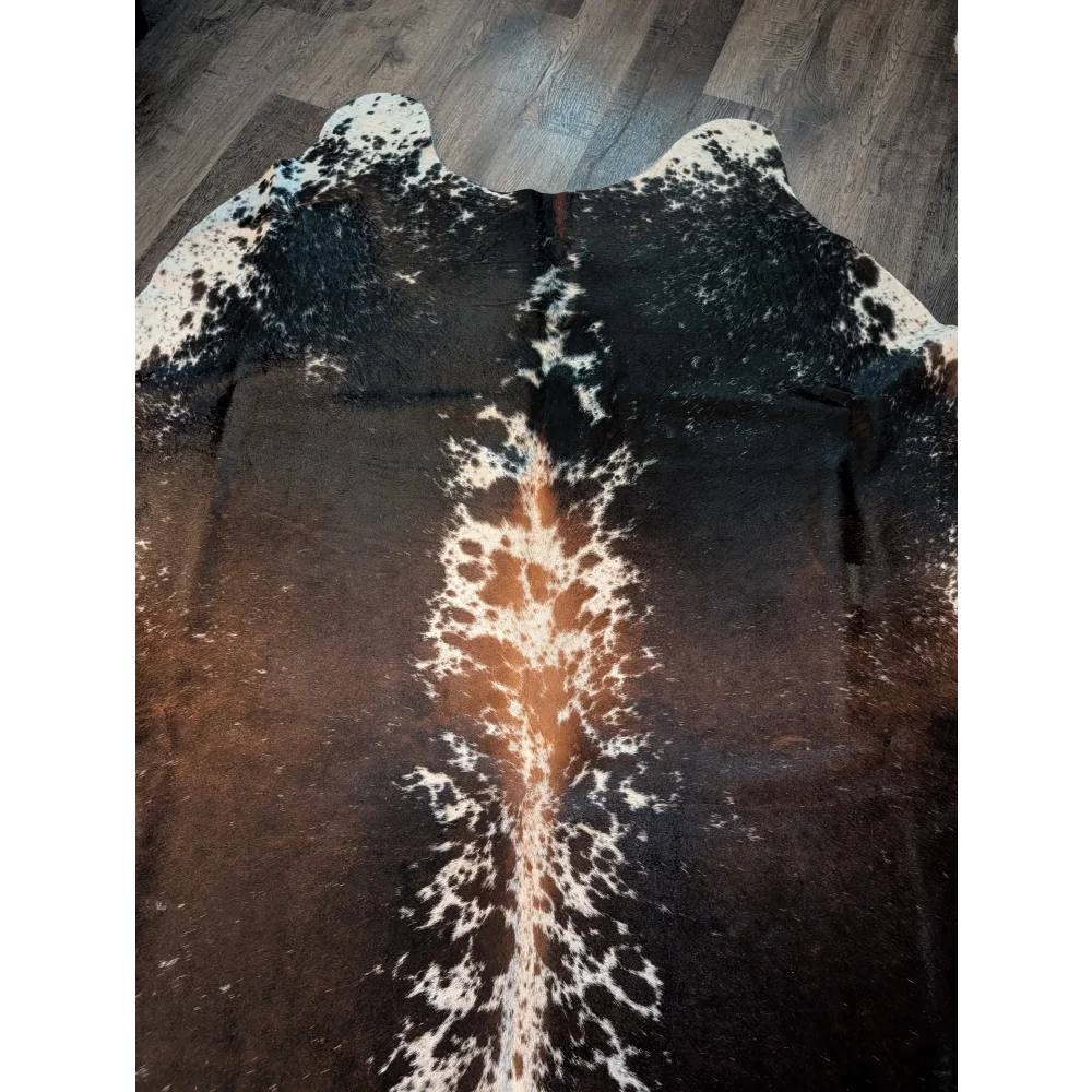 Extra large cowhide rug salt pepper brown 91 x 76 featuring beautiful black and white natural spot pattern perfect for large spaces