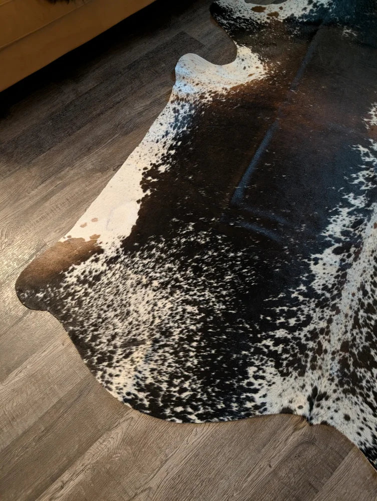 Large black and white spotted cowhide rug salt & pepper brown with natural edges perfect extra large cowhide beautiful rugs