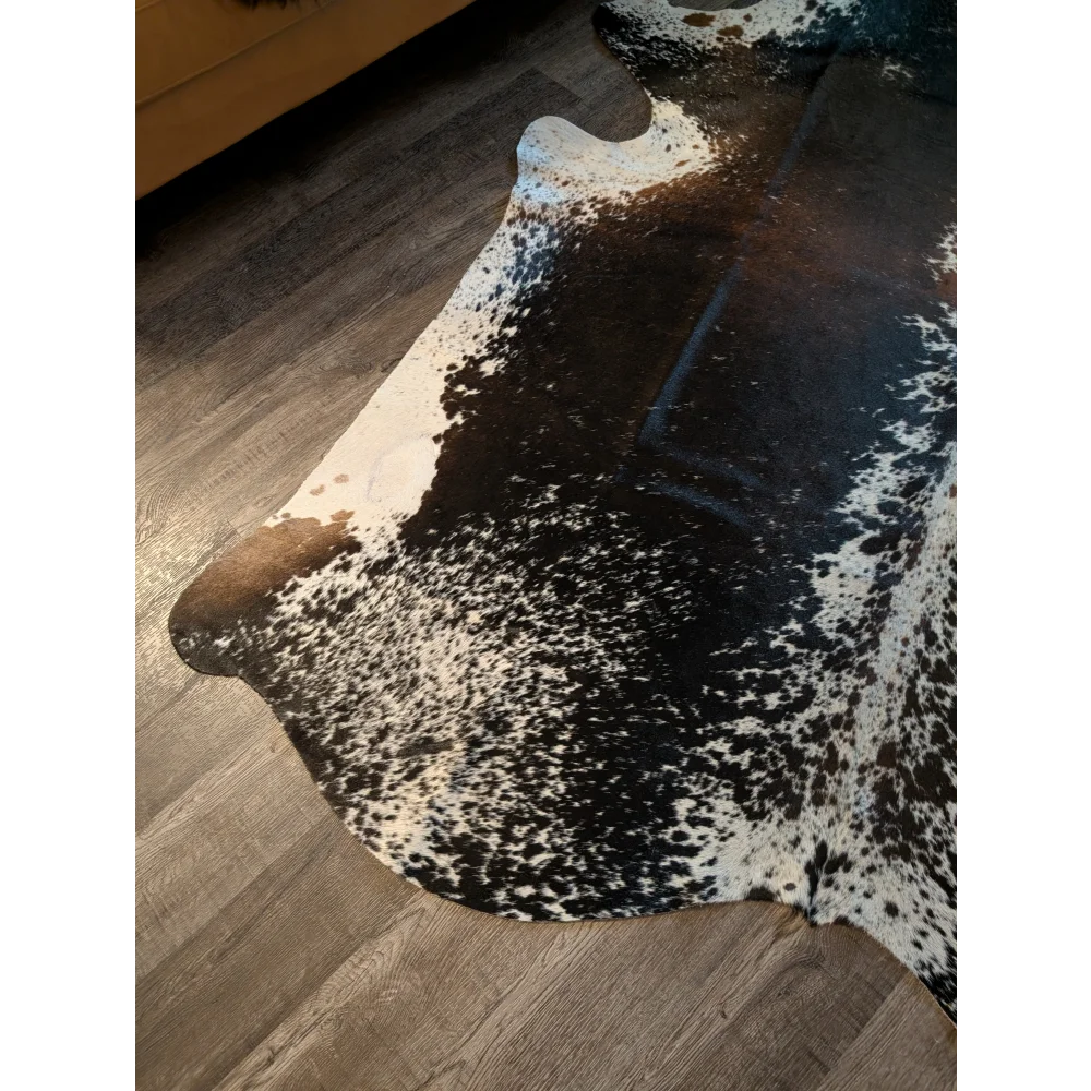 Large black and white spotted cowhide rug salt &amp; pepper brown with natural edges perfect extra large cowhide beautiful rugs