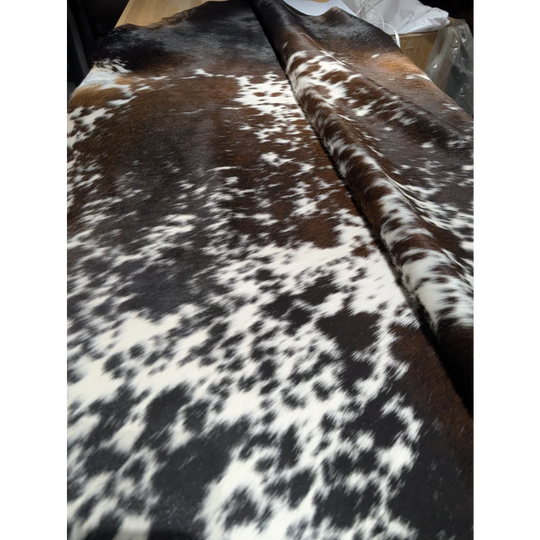 Gorgeous Salt & Pepper Brown large cowhide rug with black and white spots