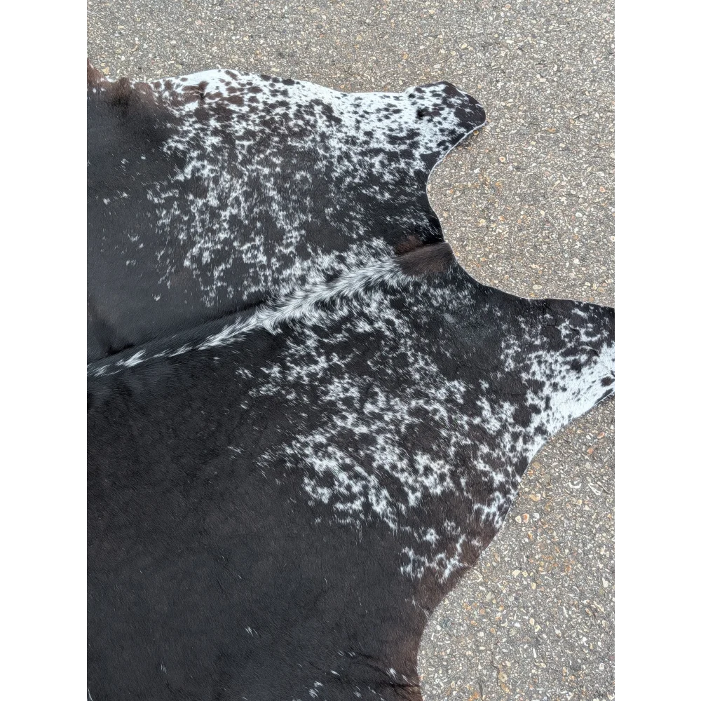 Salt & Pepper Tri extra large cowhide rug with black and white spots and leather texture