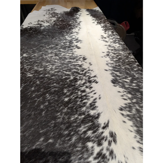 Extra large cowhide rug with black and white spots, SaltPepBLK #375 98.5’’ x 88.5’’ unmistakable aura