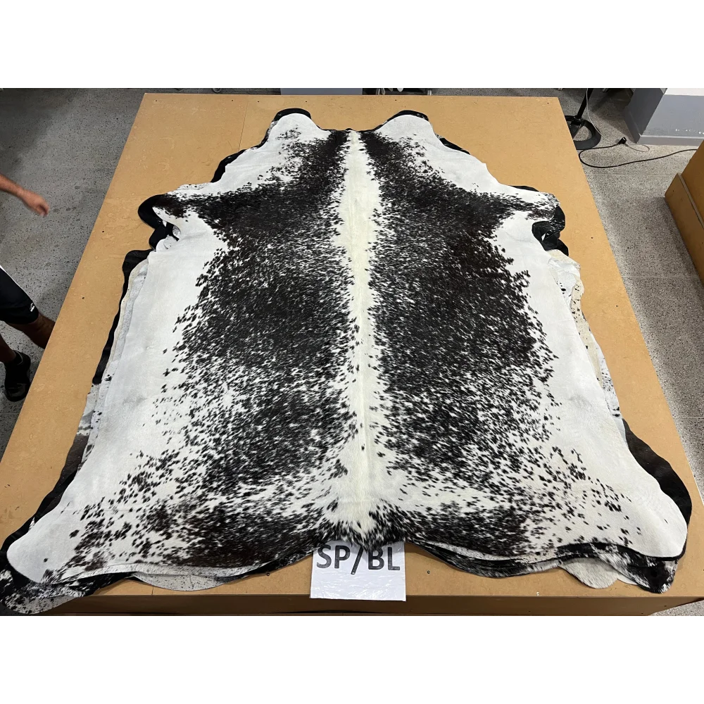 Extra large cowhide rug with black and white speckled pattern, SaltPepBLK #375 fabulous aura