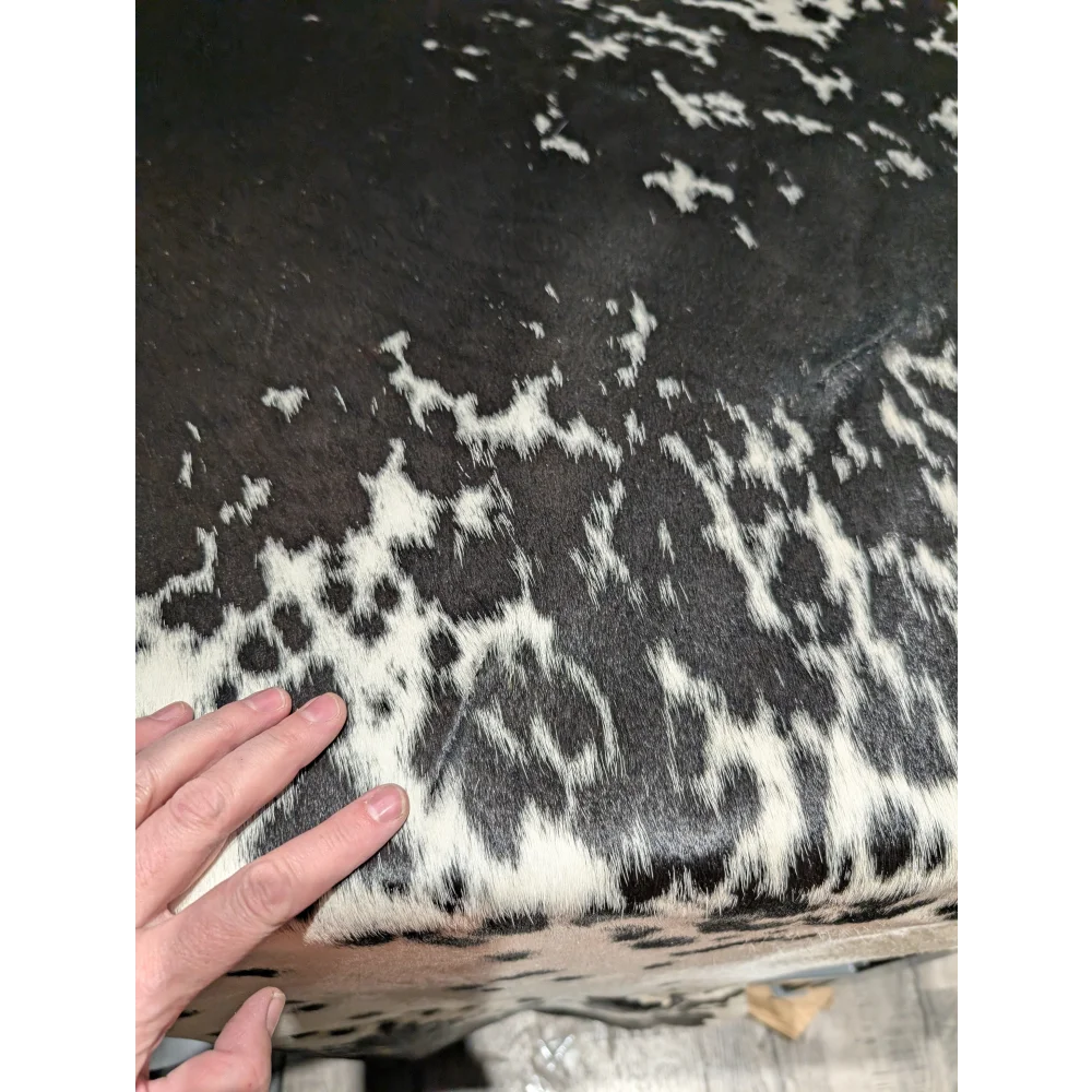 Extra large SaltPepBLK #530 cowhide rug with black white spots, leather texture