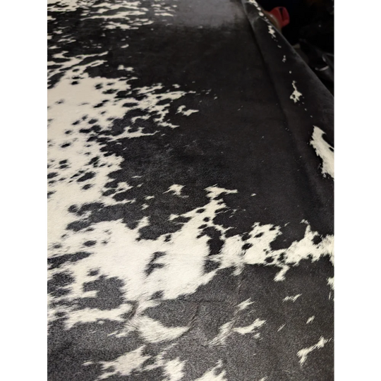 Extra large cowhide rug with black and white spots, SaltPepBLK #530, 90x83.5