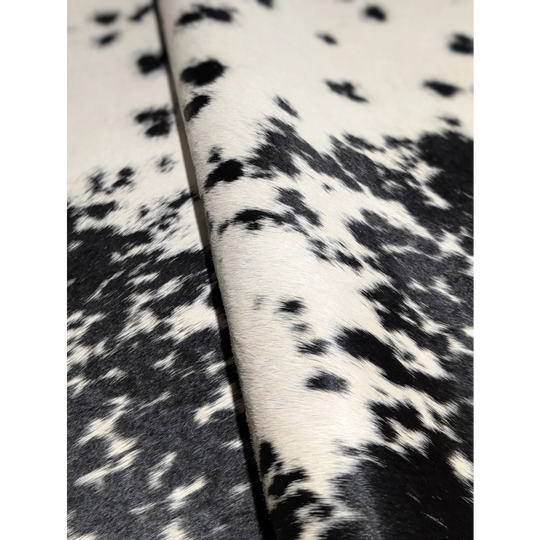 Extra large SaltPepBLK #530 cowhide rug with black and white spots, leather texture