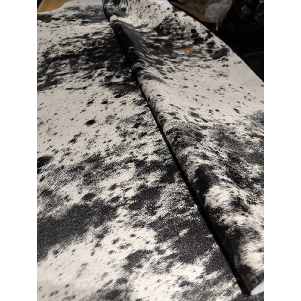 Extra large SaltPepBLK #70 cowhide rug, soft underfoot black and white spots