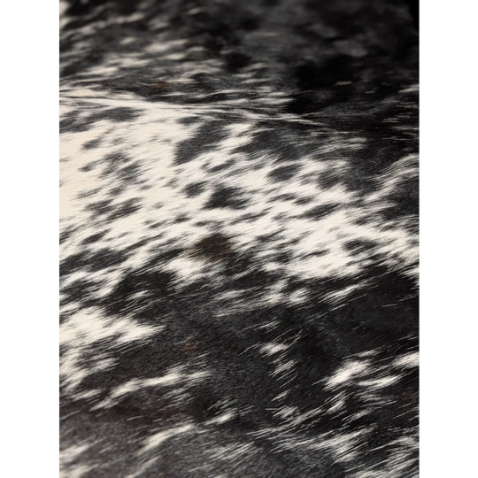 Close-up of extra large black and white speckled cowhide rug, SaltPepBlk3