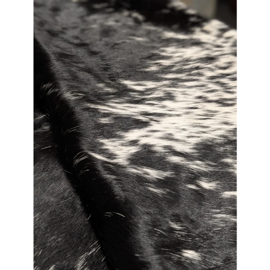 Extra large cowhide blanket in black and white speckled fur, 94x88 inches