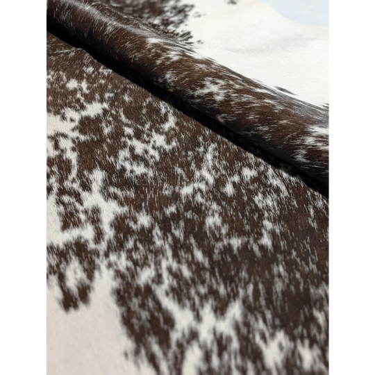 Gorgeous extra large cowhide blanket in brown white speckles smooth texture