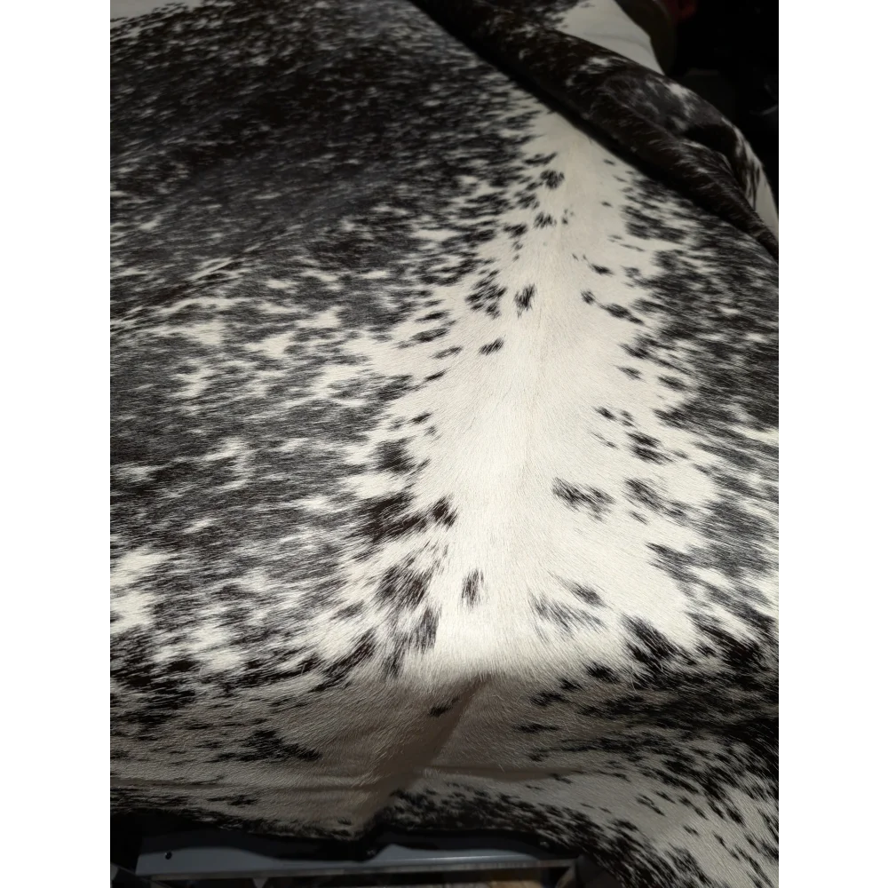 Extra large cowhide blanket with black white spots, leather texture