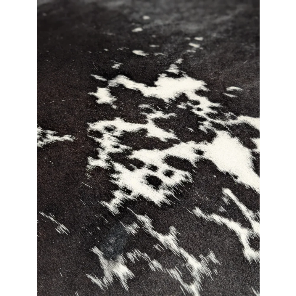 Extra large 90x83.5 cowhide rug with black white spots, leather texture