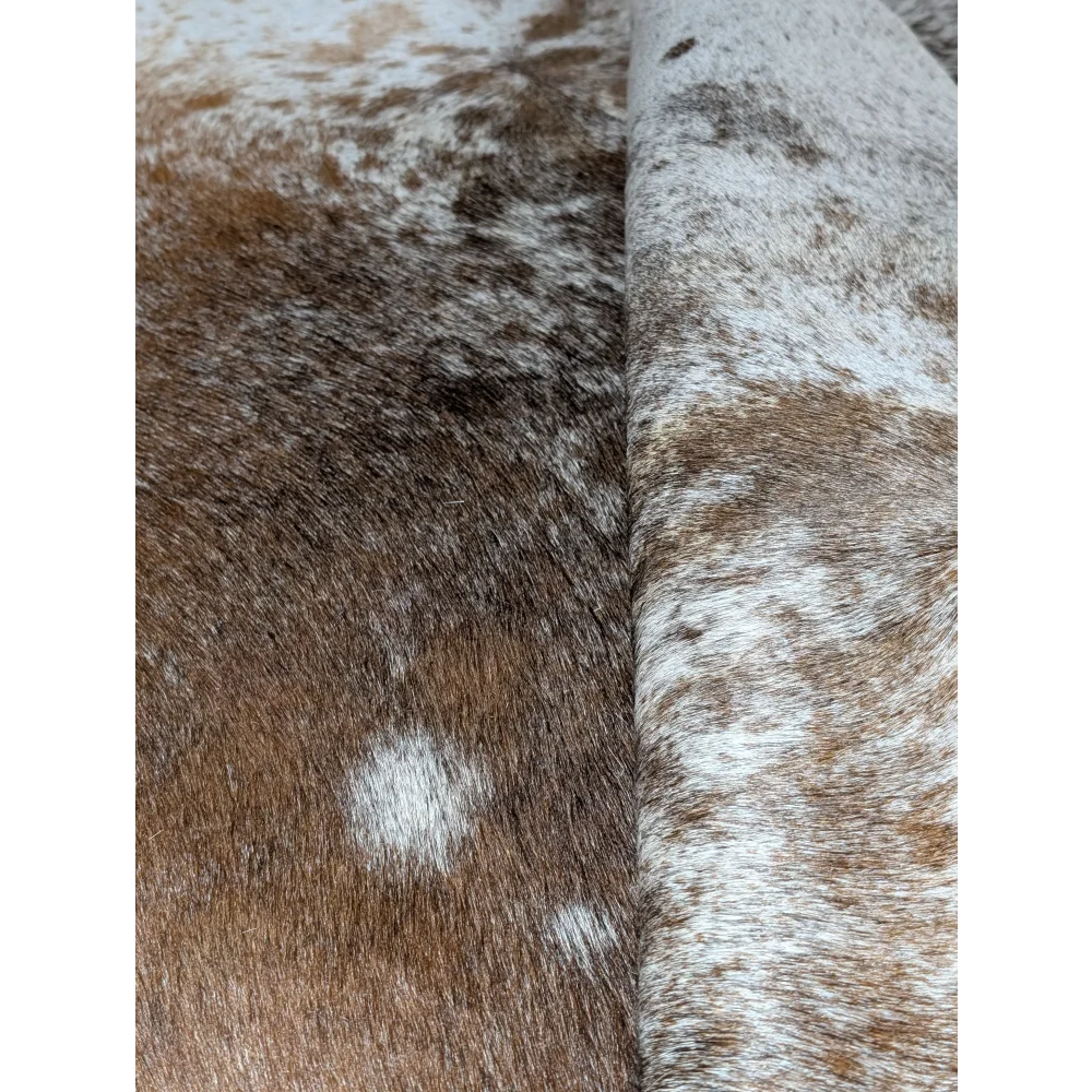 Extra large cowhide rug with brown white spots and leather texture