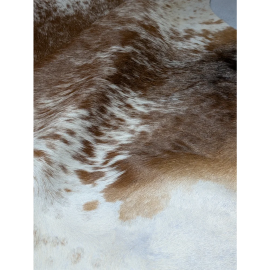 Extra large cowhide rug with brown white spots and leather texture