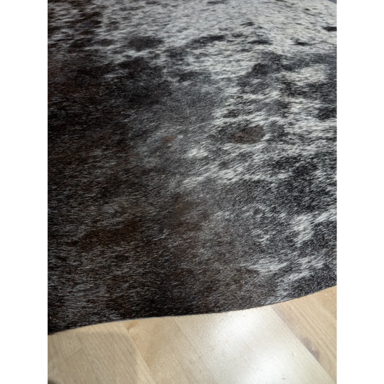 Extra large Angus Oliver cowhide rug, black gray speckled textured synthetic 94x84