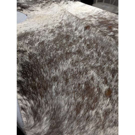 Extra large cowhide rug in brown white speckled pattern, 94x84 inches