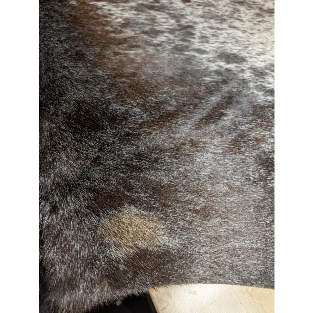 Extra large Angus Oliver cowhide rug in dark brown gray fur tones