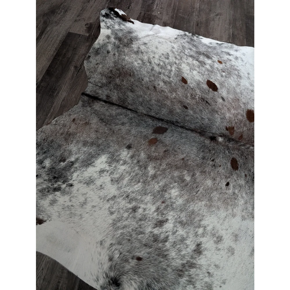 Extra large cowhide rug saltpepbrn 141 88 x 75 inches white gray with brown spots and natural fur texture