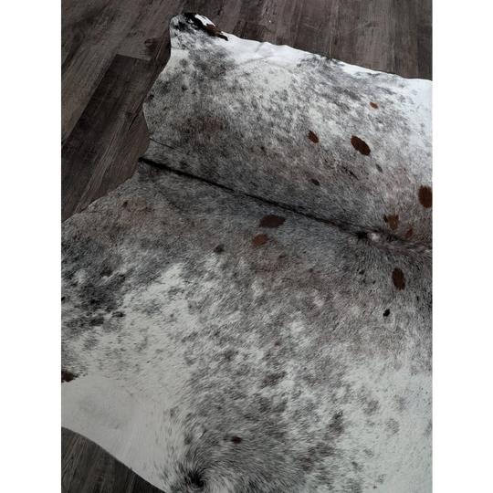 Extra large cowhide rug saltpepbrn 141 88 x 75 inches white gray with brown spots and natural fur texture
