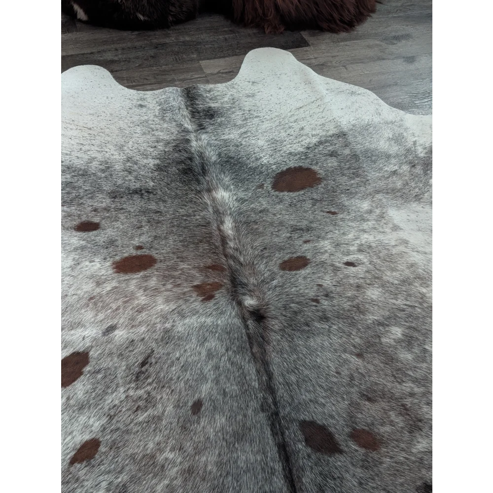 Gray and white extra large cowhide rug with brown spots saltpepbrn141 perfect large cowhide accent