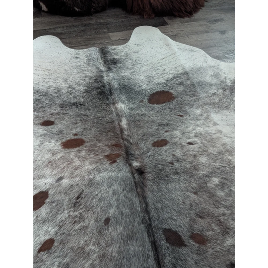 Gray and white extra large cowhide rug with brown spots saltpepbrn141 perfect large cowhide accent