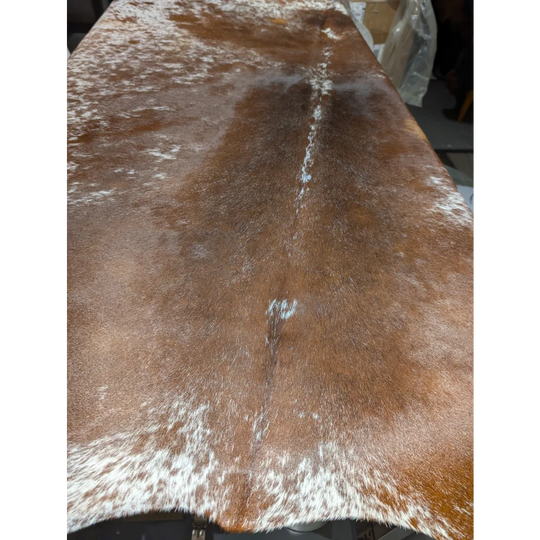 Extra large cowhide rug SaltPepBRN #149 with brown white markings 88x79