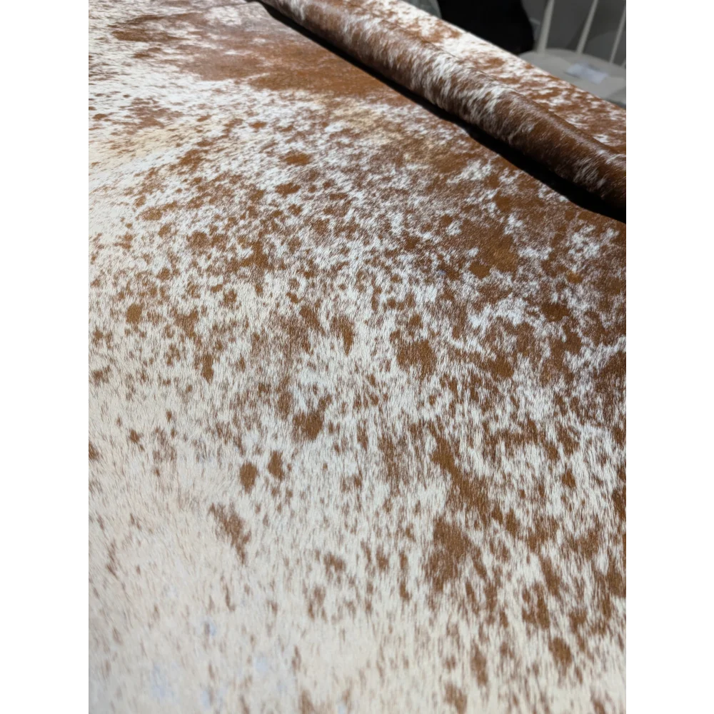 Extra large cowhide rug with brown white speckled wallet texture