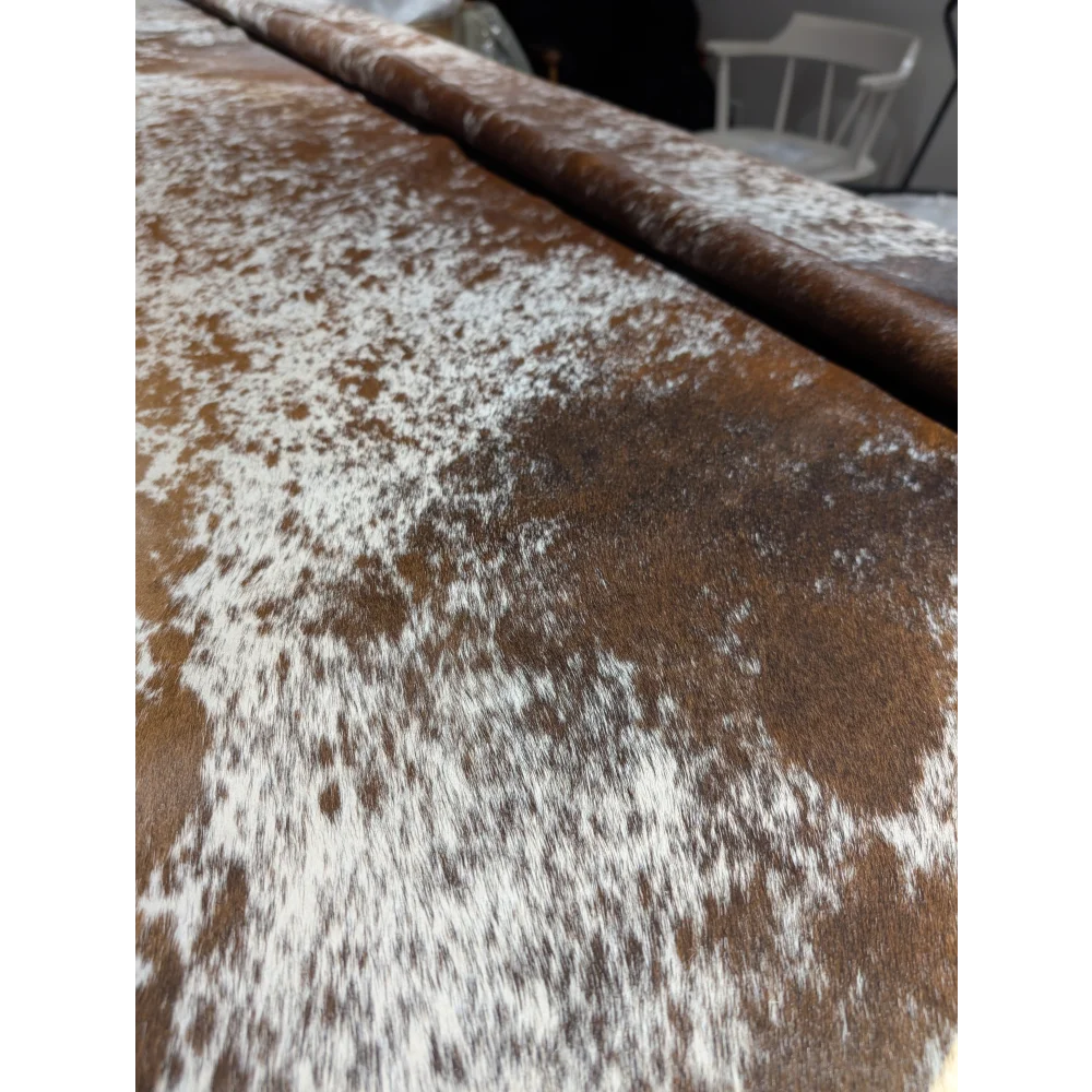 Extra large SaltPepBRN #149 cowhide rug with brown and white spots