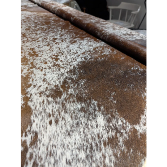 Extra large SaltPepBRN #149 cowhide rug with brown and white spots