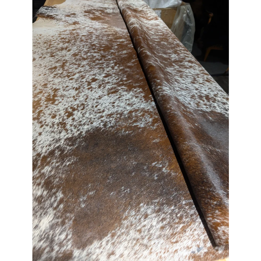 Extra large cowhide rug SaltPepBRN #149 in brown with white speckles, 88x79 inches