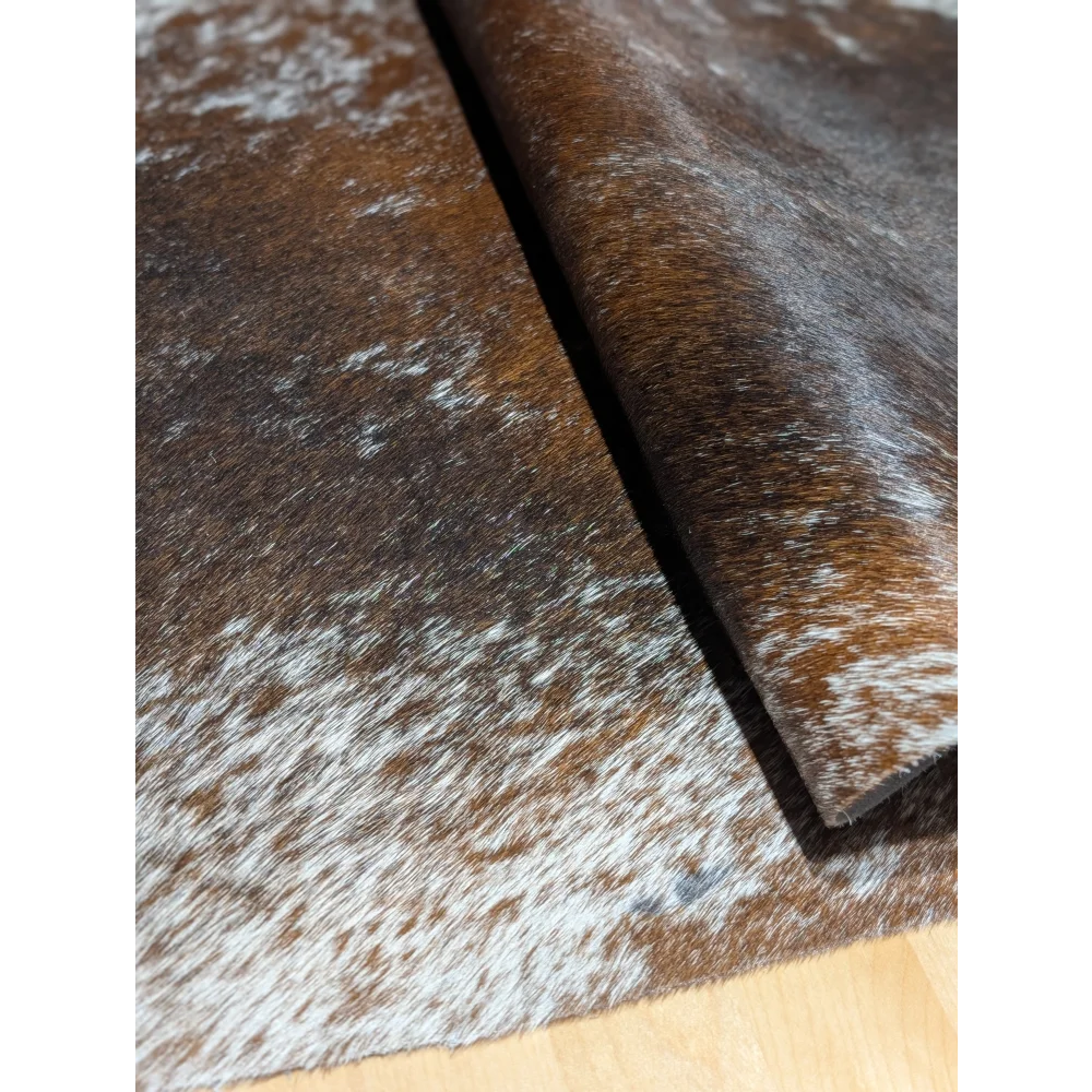 Extra large SaltPepBRN #149 brown white cowhide rug, soft underfoot