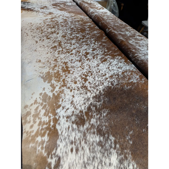 Extra large cowhide rug SaltPepBRN #149 in brown white spots 88x79