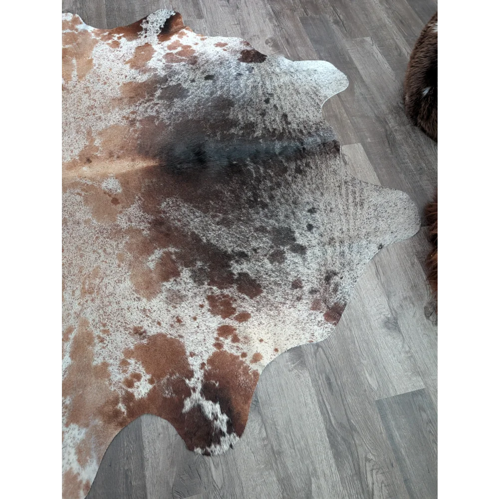 Brown and white extra large cowhide rug saltpepbrn203 with natural irregular patterns perfect for beautiful rugs