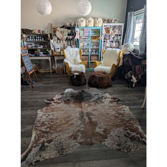 Brown and white extra large cowhide rug saltpepbrn 203 with natural irregular patterns perfect for beautiful rugs