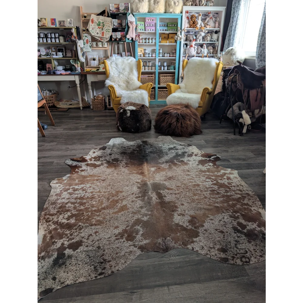 Brown and white extra large cowhide rug saltpepbrn203 with natural irregular patterns perfect for beautiful rugs