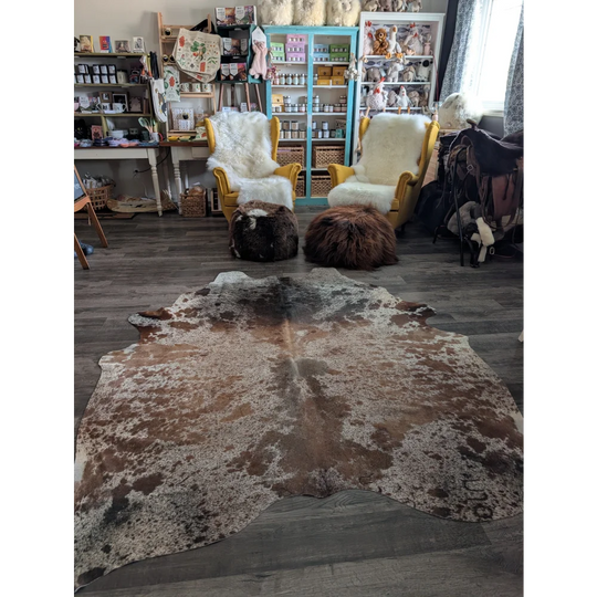 Brown and white extra large cowhide rug saltpepbrn203 with natural irregular patterns perfect for beautiful rugs