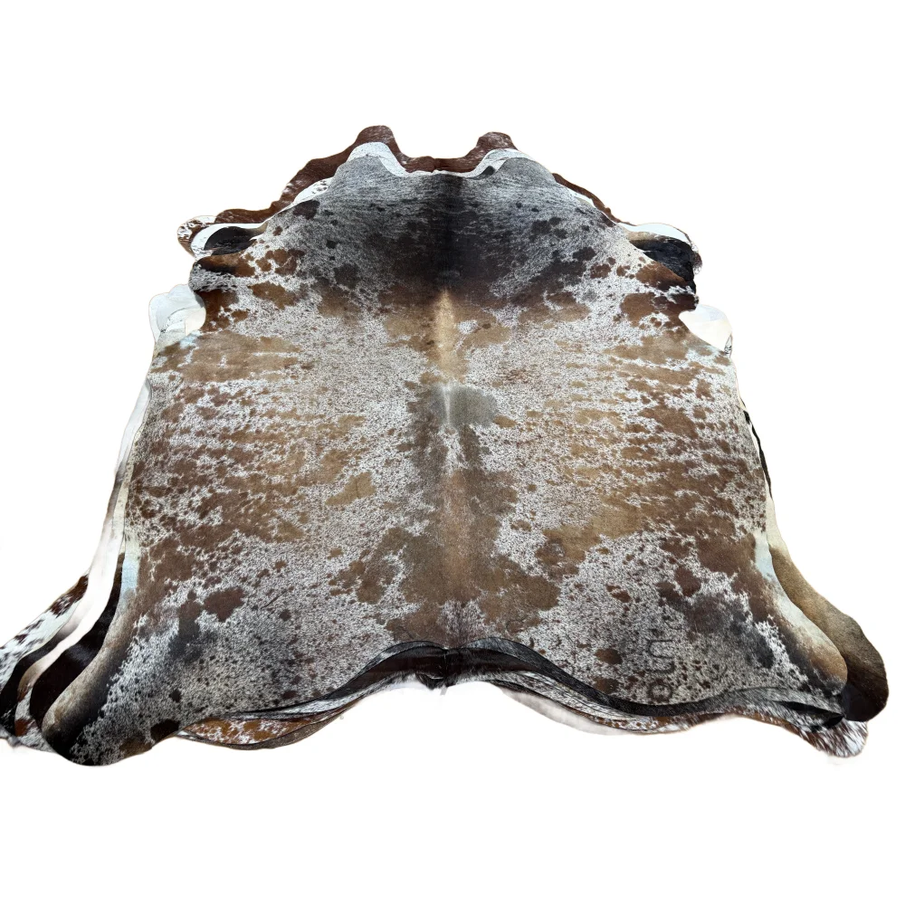 Gorgeous extra large cowhide rug saltpepbrn203 with brown black and white patches perfect among beautiful rugs