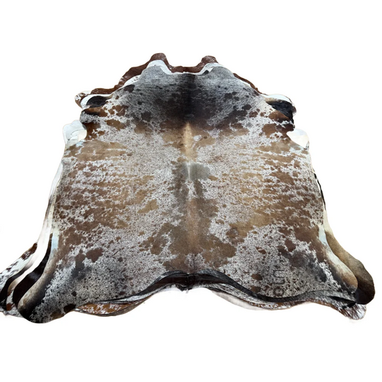 Gorgeous extra large cowhide rug saltpepbrn203 with brown black and white patches perfect among beautiful rugs