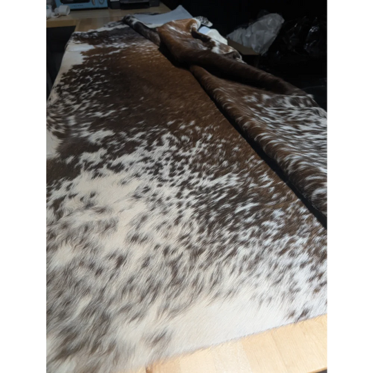 Extra large cowhide rug SaltPepBRN #87 with brown white speckles