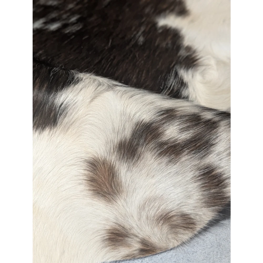 Extra large cowhide rug with black and white spots, leather texture