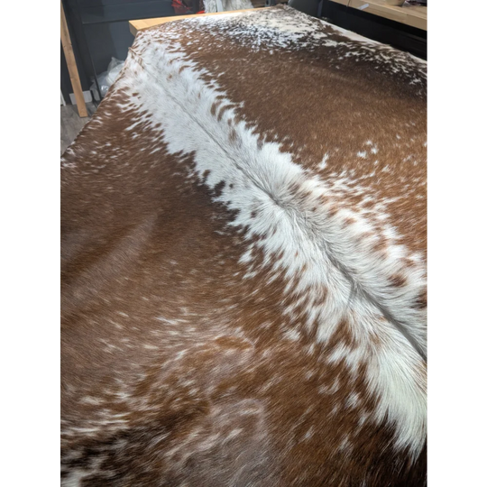 Extra large cowhide rug with brown white spots, SaltPepBRN #87 99x86 inches