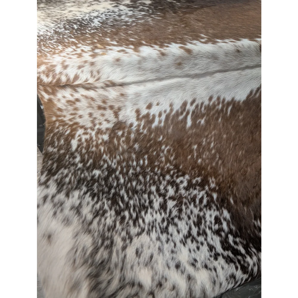 Extra large cowhide rug SaltPepBRN #87 with brown white spots and leather texture